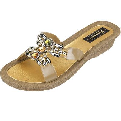 Grandco Sandals Lady Q 25764E - Taupe Sole Jeweled Sandals for Women