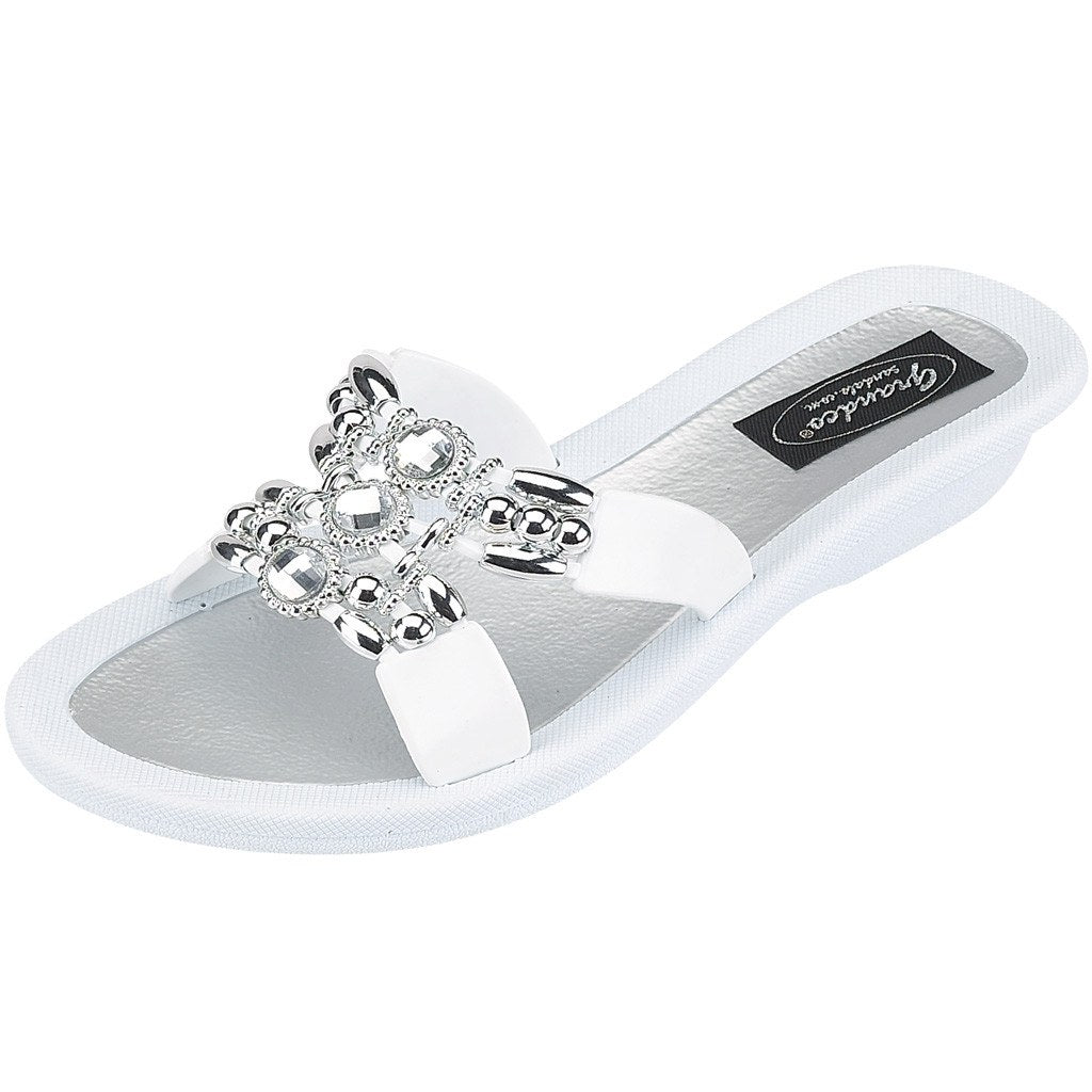 Grandco Sandals Lady Q 25764E - White Sole Jeweled Sandals for Women