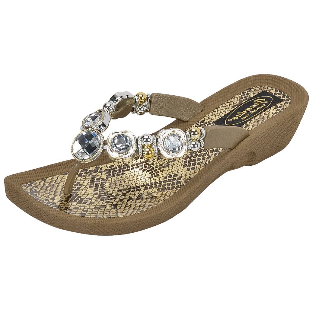 Grandco Sandals Viper 28214 -  Khaki Jeweled Sandals